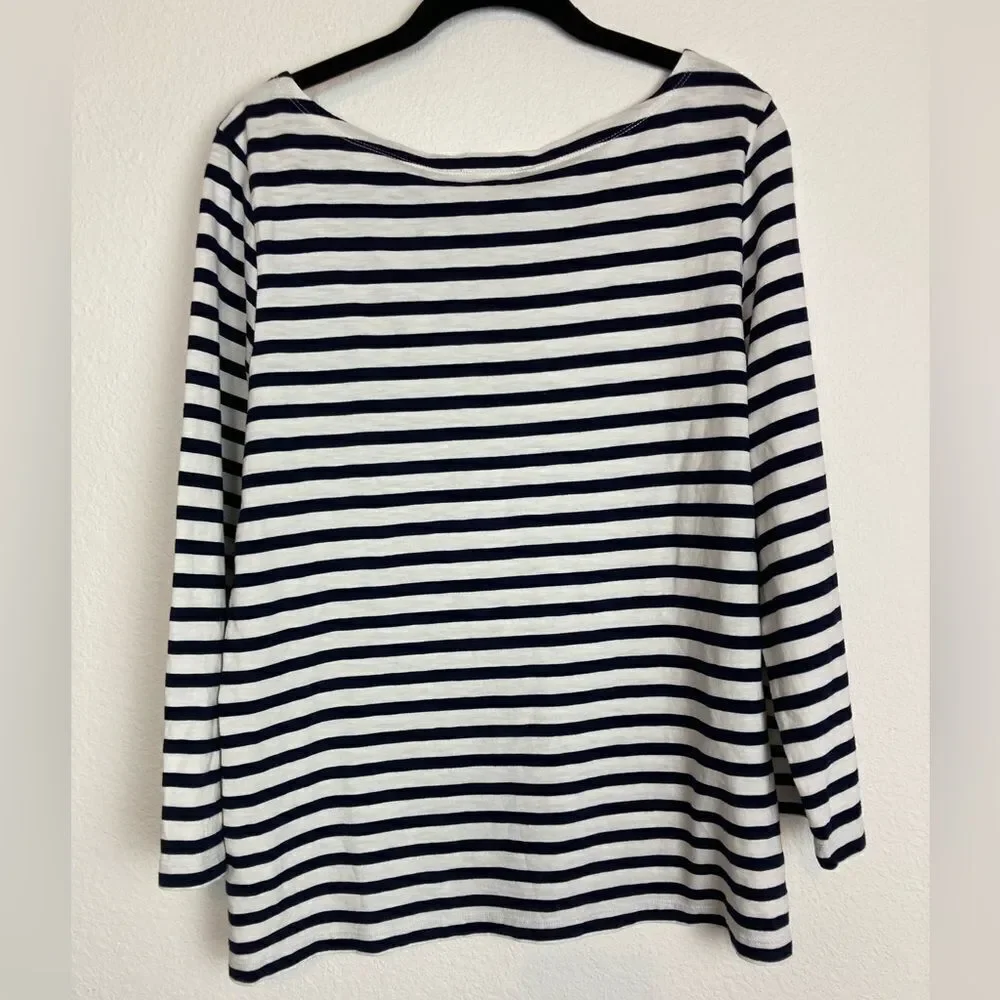 J. Crew classic black and white/cream striped cotton preppy nautical classic top